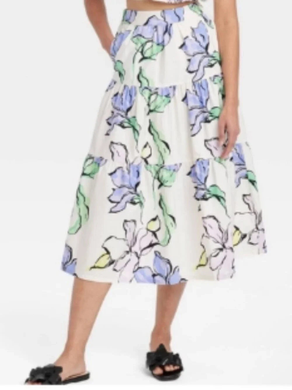 a new day Floral Print Midi Skirt - Medium NWOT